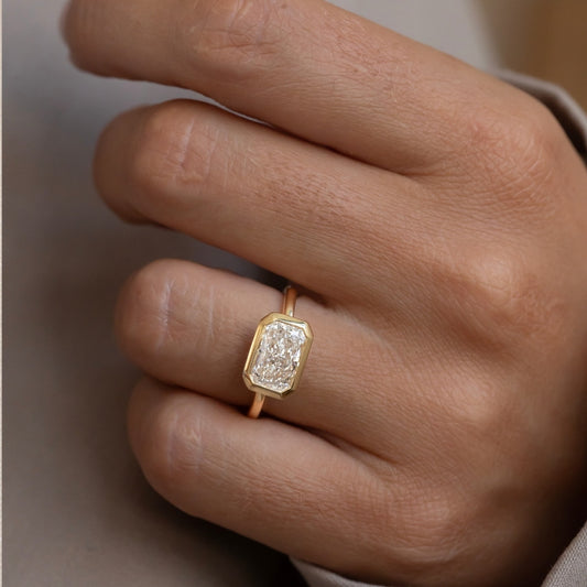 2.02 Carat Lab Grown Radiant Diamond Solitaire Sydney Engagement Ring in 14K Yellow Gold