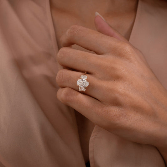 1.80 Carat Lab Grown Oval Diamond Cairo Trilogy Engagement Ring in 14K Yellow Gold
