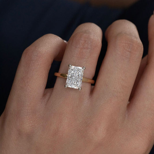 3.10 Carat Lab Grown Radiant Diamond Hidden Halo Two Tone Samara Engagement Ring in Platinum
