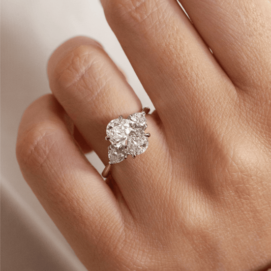 3.30 Carat Lab Grown Oval Diamond Trilogy Venus Engagement Ring in Platinum