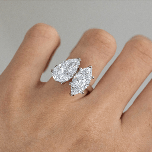 7.60 Carat Lab Grown Pear Diamond Toi Et Moi Engagement Ring in Platinum