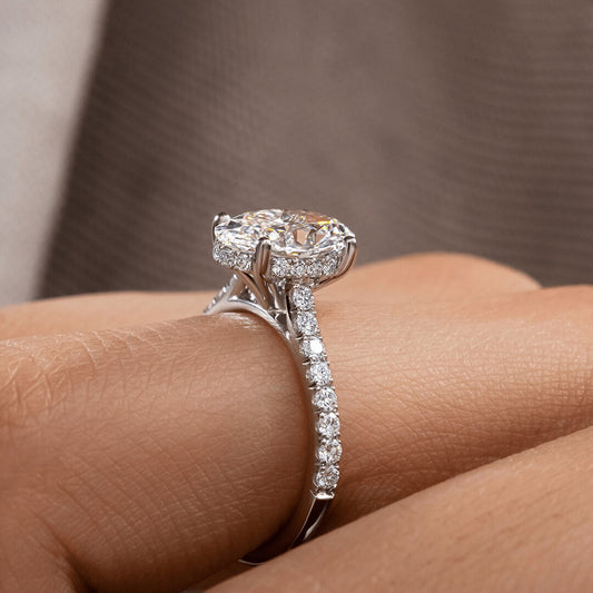 2.55 Carat Lab Grown Oval Diamond Aisha Hidden Halo Engagement Ring in Platinum