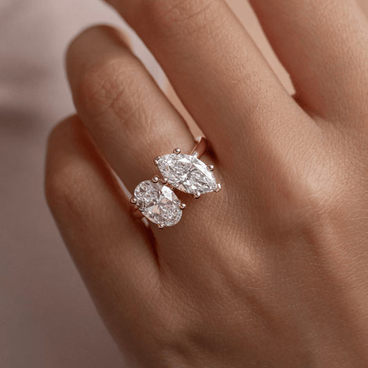 4.00 Carat Lab Grown Marquise Diamond Toi Et Moi Engagement Ring in 14K Yellow Gold