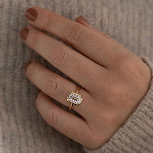 2.02 Carat Lab Grown Emerald Bezel Set Chloe Engagement Ring in 14K Yellow Gold