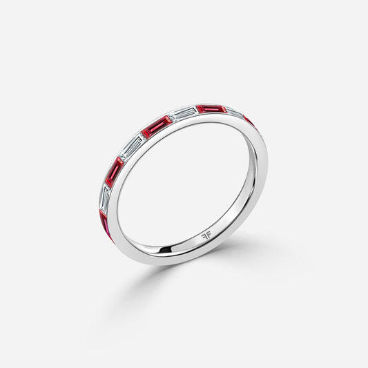 1.14 Carat Lab Grown Baguette Ruby Wedding Band in Platinum