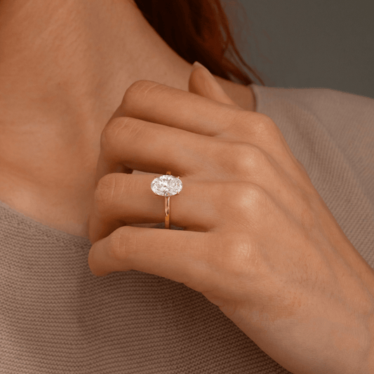 2.10 Carat Lab Grown Oval Diamond Jennifer Solitaire Hidden Halo Engagement Ring in 14K Yellow Gold