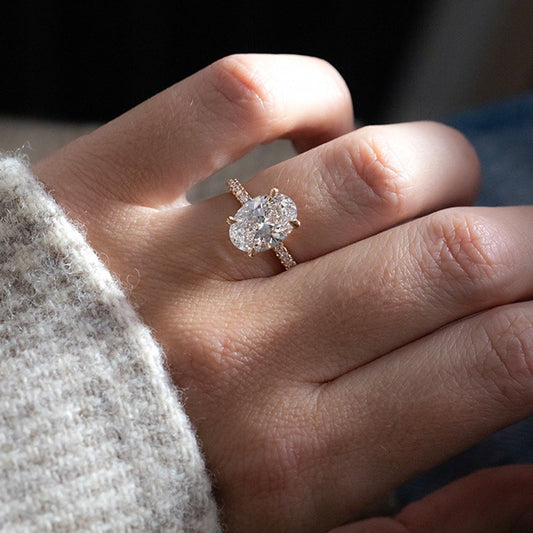 3.65 Carat Lab Grown Oval Diamond Hidden Halo Band Samara Engagement Ring in 14K Rose Gold