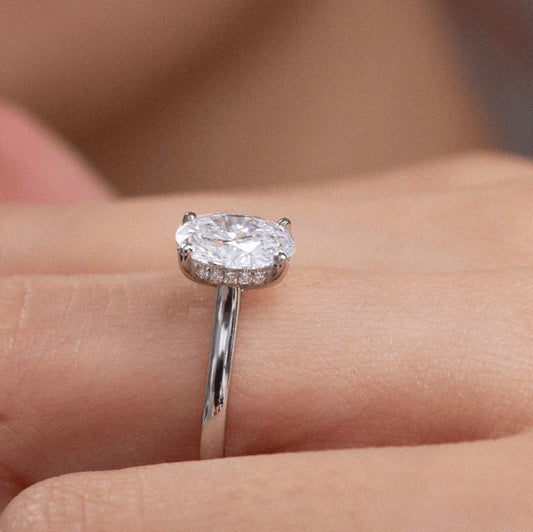 1.40 Carat Lab Grown Oval Diamond Geraldine Hidden Halo Engagement Ring in Platinum