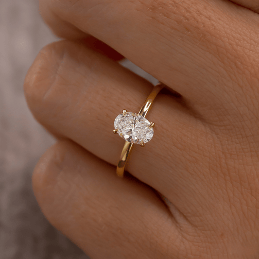 1.65 Carat Lab Grown Oval Diamond Kate Hidden Halo Engagement Ring in 14K Yellow Gold