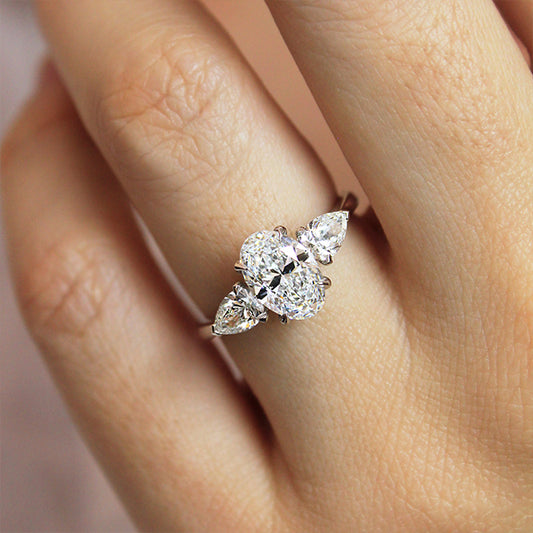 2.10 Carat Lab Grown Oval Diamond Nimi Trilogy Engagement Ring in Platinum