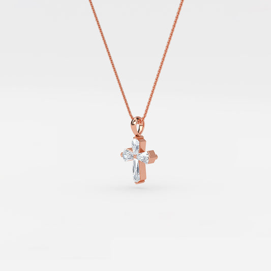 1.00 Carat Lab Grown Round Diamond Cross Pendant in 14K Rose Gold
