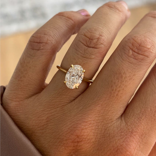 2.65 Carat Lab Grown Oval Diamond Hidden Halo Juliette Engagement Ring in 14K Yellow Gold