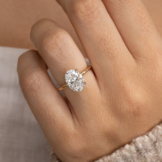 2.15 Carat Lab Grown Oval Diamond Kate Two Tone Hidden Halo Engagement Ring in 14K Yellow Gold