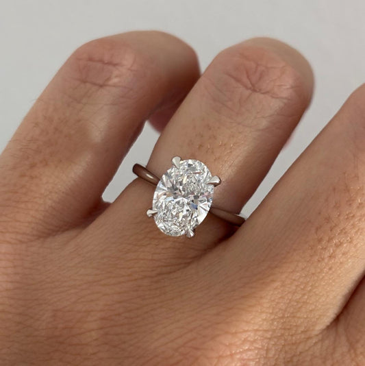 3.13 Carat Lab Grown Oval Diamond Hidden Halo Juliette Engagement Ring in Platinum