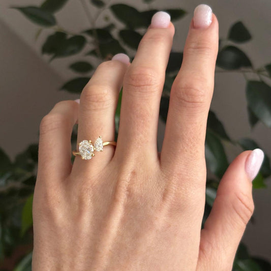 1.57 Carat Lab Grown Oval Diamond Toi Et Moi Engagement Ring in 14K Yellow Gold