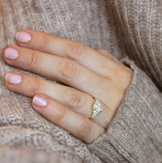 1.40 Carat Lab Grown Oval Diamond Nanami Nanami Trilogy Engagement Ring in 14K Yellow Gold