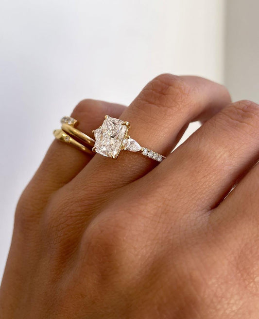 0.50 CT Radiant Cut 3 Stone Ring With Pave© Band in 14K Gold