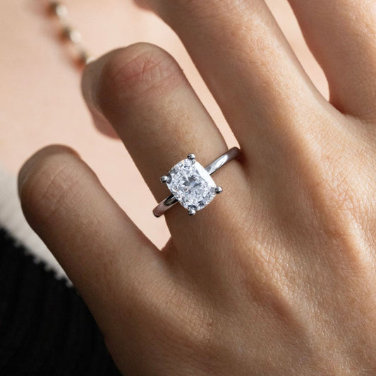 2.77 Carat Lab Grown Elongated Cushion Diamond Elongated Hidden Halo Ring Kate Engagement Ring in Platinum