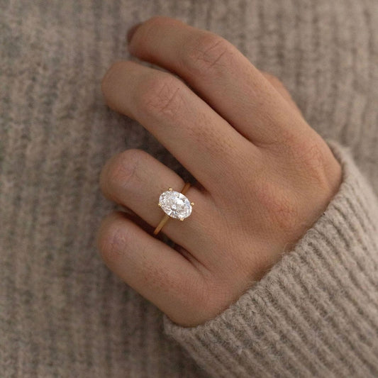 2.35 Carat Lab Grown Oval Diamond Hidden Halo Geraldine Engagement Ring in 14K Yellow Gold
