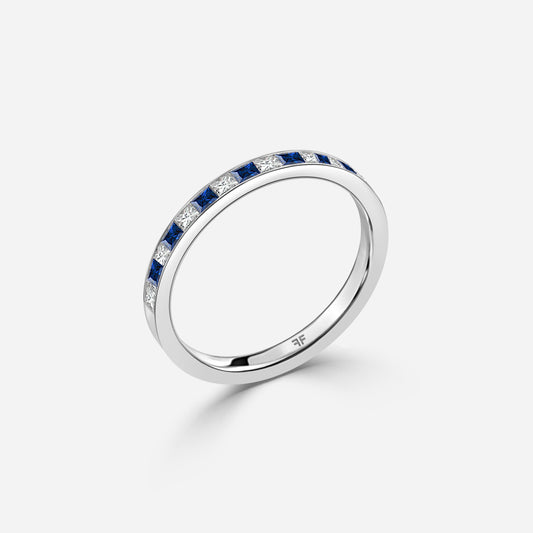 0.50 Carat Lab Grown Princess Sapphire Wedding Band in Platinum