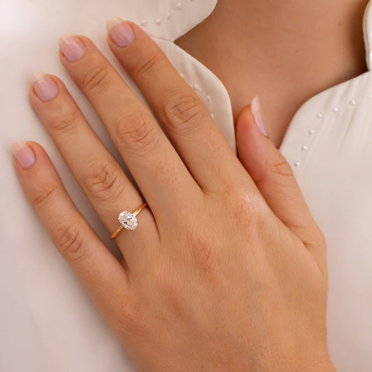 0.94 Carat Lab Grown Oval Diamond Hidden Halo Engagement Ring in 14K Rose Gold