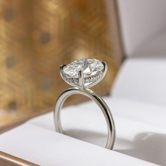 2.15 Carat Lab Grown Oval Diamond Hidden Halo Kate Engagement Ring in Platinum
