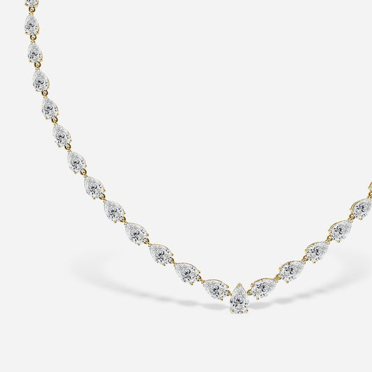 18.70 Carat Lab Grown Pear Diamond Luxurious Necklace in 14K Yellow Gold