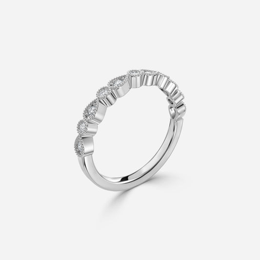 0.14 Carat Lab Grown Round Diamond Vintage Milgrain Wedding Band in Platinum
