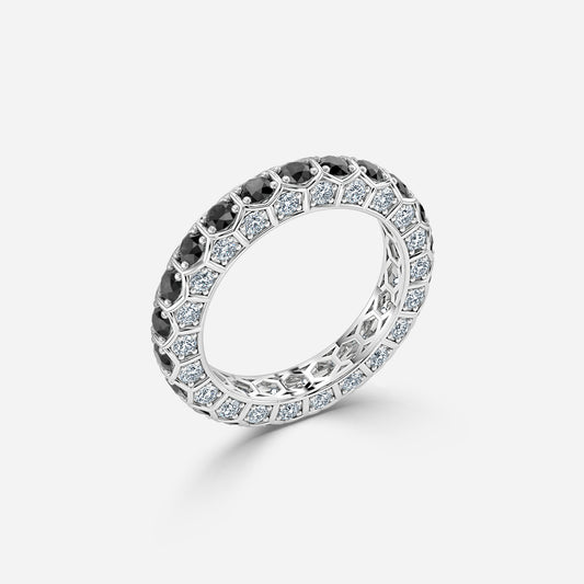 2.10 Carat Lab Grown Round Diamond Hexa Black Wedding Band in Platinum