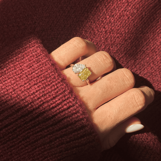 4.00 Carat Lab Grown Pear Diamond Yellow Toi Et Moi Engagement Ring in 14K Yellow Gold