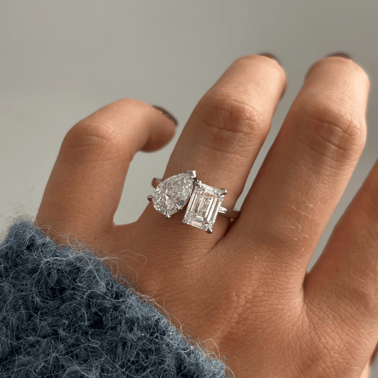 3.50 Carat Lab Grown Emerald Toi Et Moi Engagement Ring in Platinum