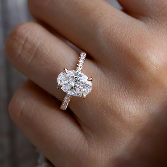 2.94 Carat Lab Grown Oval Diamond Hidden Halo Band Samara Engagement Ring in 14K Rose Gold