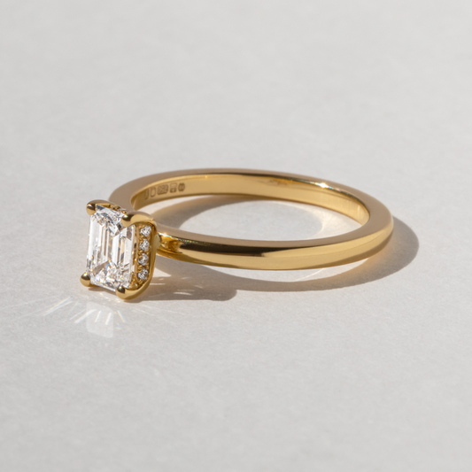 0.70 Carat Lab Grown Emerald Diamond Kate Hidden Halo Engagement Ring in 14K Yellow Gold