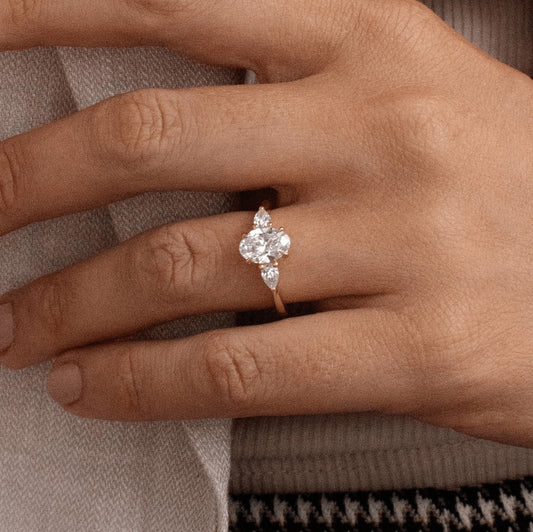 1.80 Carat Lab Grown Oval Diamond Trilogy Vivian Engagement Ring in 14K Yellow Gold