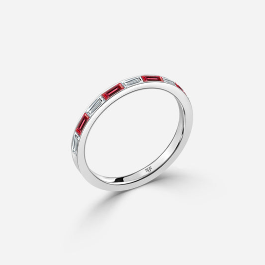 0.57 Carat Lab Grown Baguette Ruby Wedding Band in Platinum