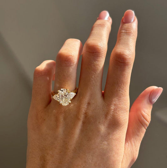 4.70 Carat Lab Grown Oval Diamond Trilogy Ciara Engagement Ring in 14K Yellow Gold