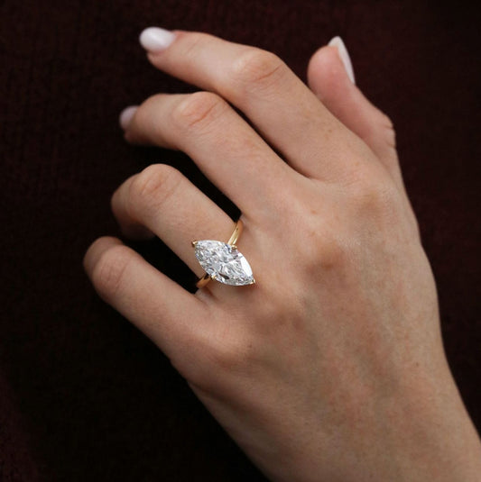 5.17 Carat Lab Grown Marquise Diamond Hidden Halo Kate Engagement Ring in 14K Yellow Gold