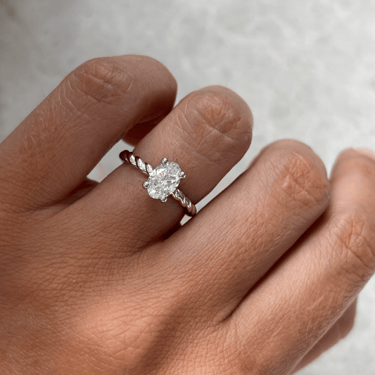 1.20 Carat Lab Grown Oval Diamond Hidden Halo Midas Engagement Ring in Platinum