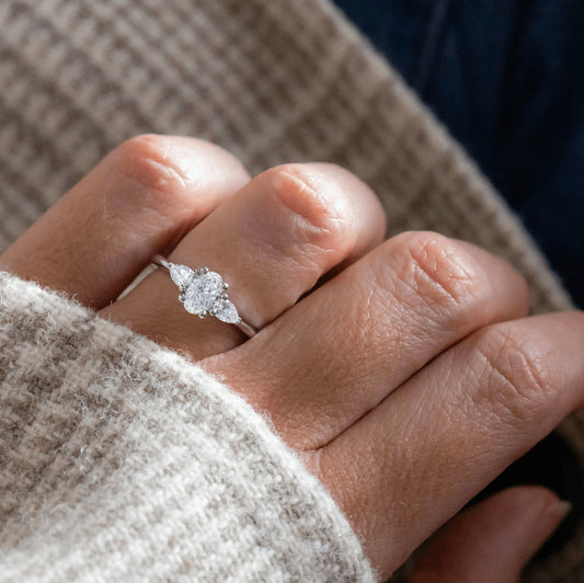 0.90 Carat Lab Grown Oval Diamond Trilogy Vivian Engagement Ring in Platinum