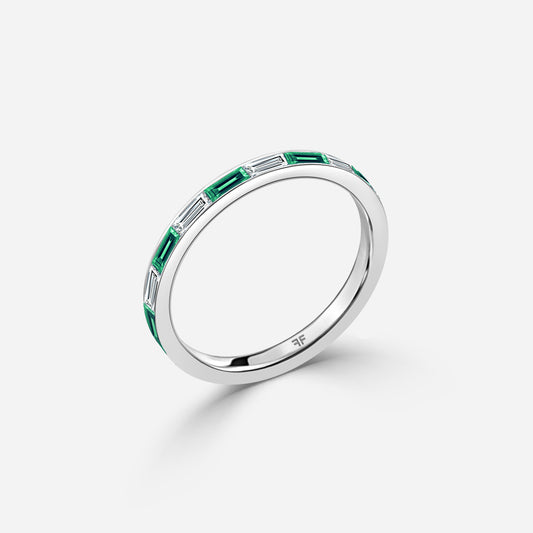 1.14 Carat Lab Grown Baguette Emerald Wedding Band in Platinum
