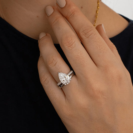 3.00 Carat Lab Grown Pear Diamond Hidden Halo Band Aisha Engagement Ring in Platinum
