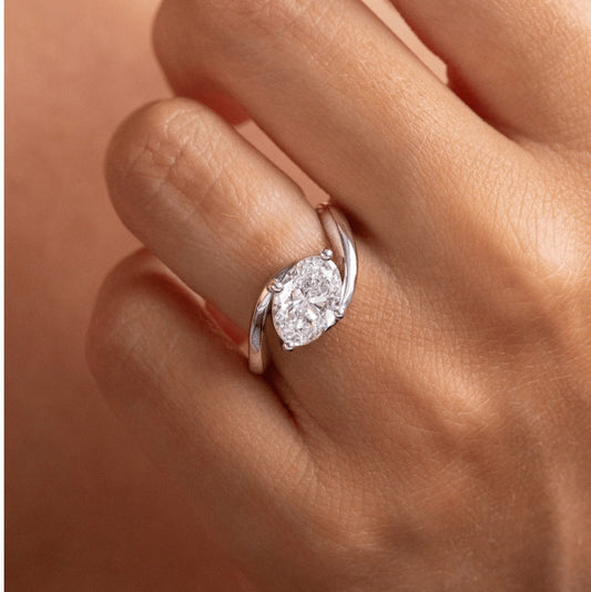 2.00 Carat Lab Grown Oval Diamond East West Twist Solitaire Engagement Ring in Platinum