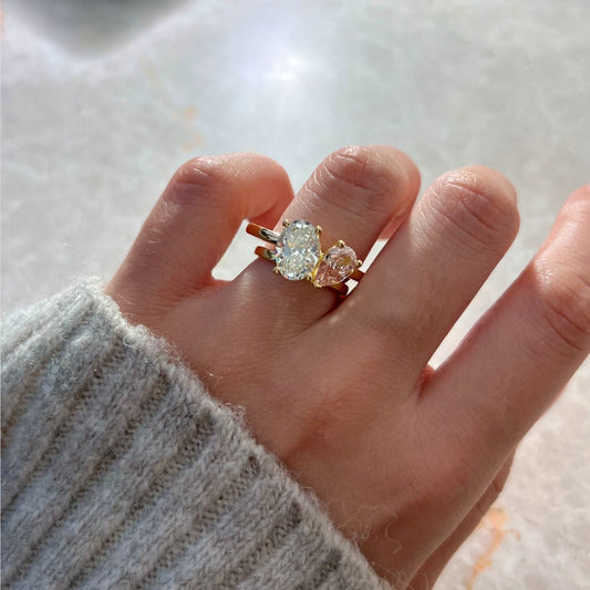 3.00 Carat Lab Grown Oval Diamond Pink Toi Et Moi Engagement Ring in 14K Yellow Gold