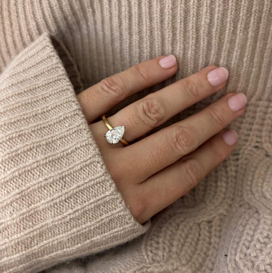 1.99 Carat Lab Grown Pear Diamond Hidden Halo Two Tone Kate Engagement Ring in Platinum