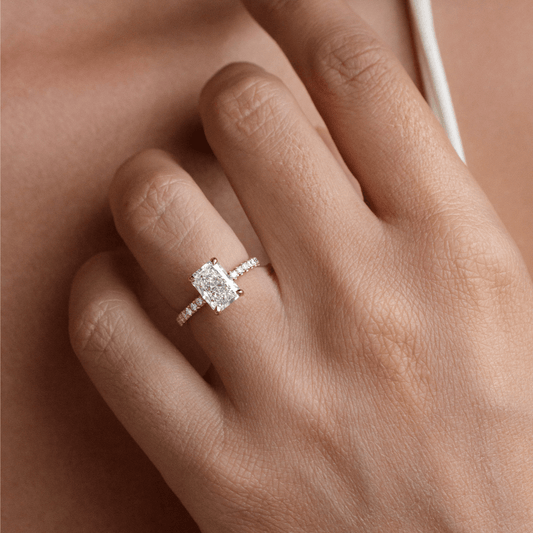 2.10 Carat Lab Grown Radiant Diamond Hidden Halo Band Sadie Engagement Ring in 14K Yellow Gold