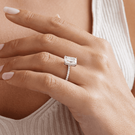 3.40 Carat Lab Grown Radiant Diamond Hidden Halo Band Sadie Engagement Ring in Platinum