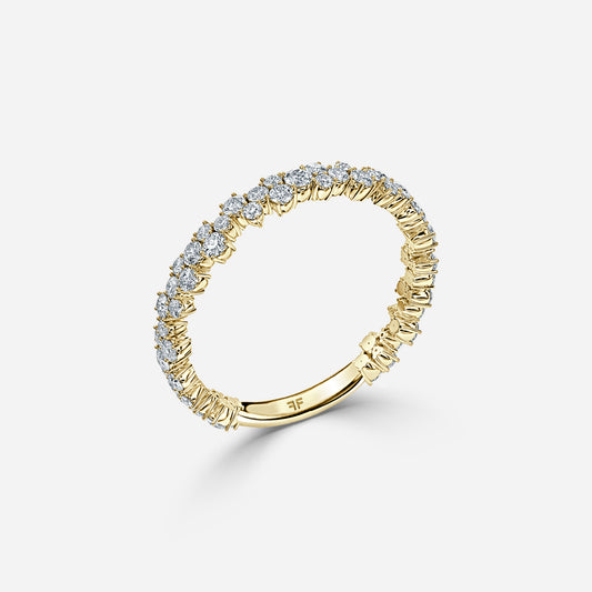 0.60 Carat Lab Grown Round Diamond Floral Shared Claw Yelllow Wedding Band in 14K Gold