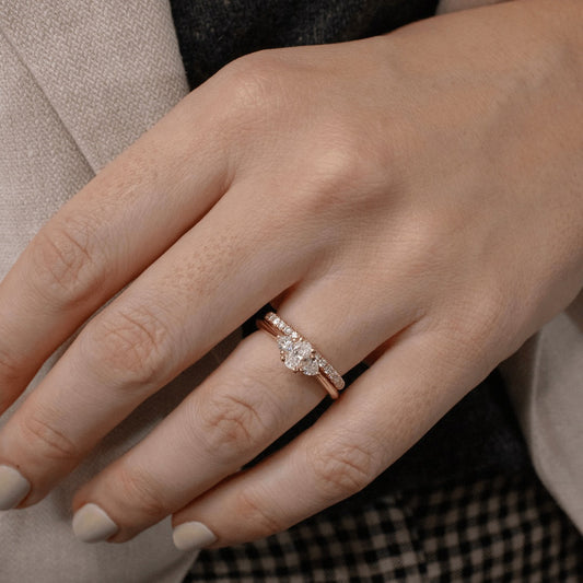 0.60 Carat Lab Grown Oval Diamond Trilogy Venus Engagement Ring in 14K Yellow Gold