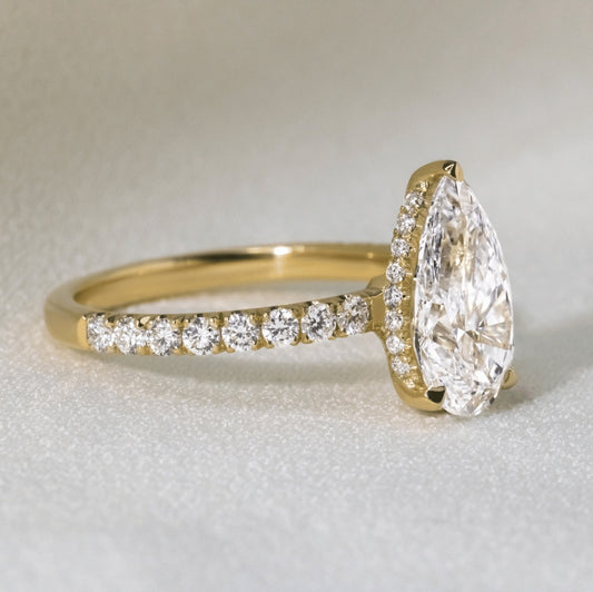 2.40 Carat Lab Grown Pear Diamond Hidden Halo Sadie Engagement Ring in 14K Yellow Gold