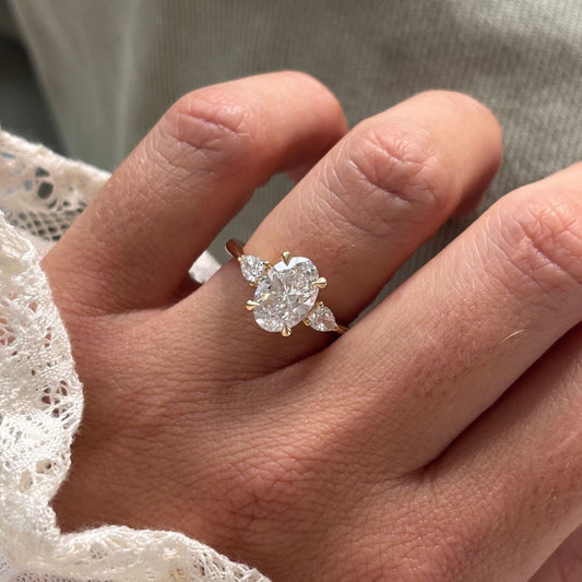 2.37 Carat Lab Grown Oval Diamond Trilogy Vivian Engagement Ring in 14K Yellow Gold